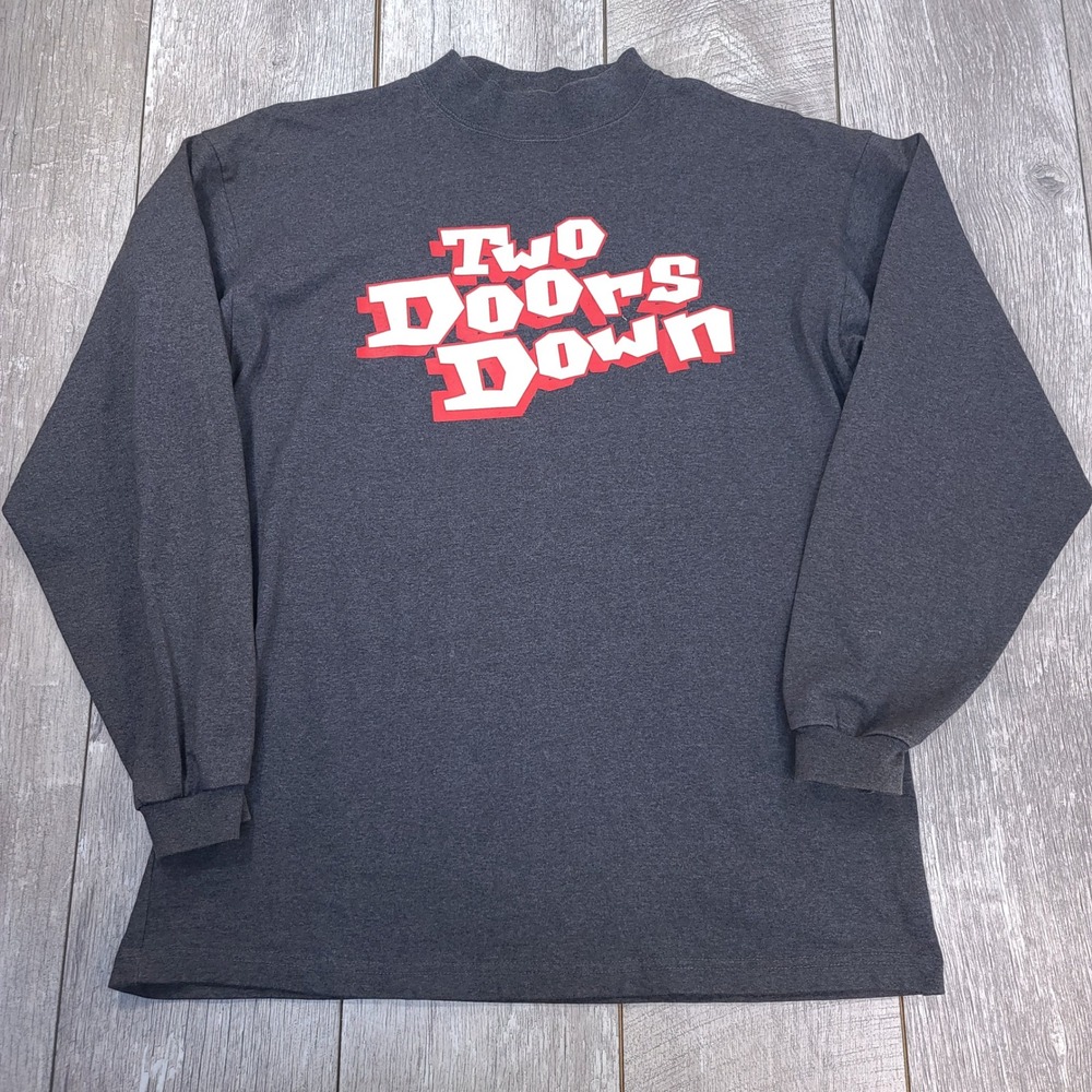 Hotline Two Doors Down Graphic T-Shirt Men XL Gray Long Sleeve Mock Neck Vintage
